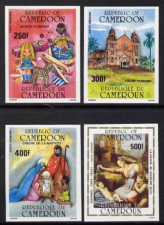 Cameroun 1985 Christmas set of 4 imperf from limited printing unmounted mint, as SG 1064-67, stamps on christmas, stamps on aircraft, stamps on toys, stamps on zebra, stamps on bethlehem