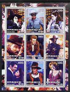 Benin 2002 Classic Movie Stars perf sheet containing set of 9 values unmounted mint, stamps on personalities, stamps on music, stamps on entertainments, stamps on women, stamps on films, stamps on marilyn monroe, stamps on cinema, stamps on masks, stamps on wild west