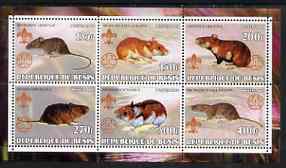 Benin 2002 Rats perf sheetlet containing set of 6 values, each with Scouts & Guides Logos unmounted mint, stamps on scouts, stamps on guides, stamps on rats, stamps on rodents, stamps on animals