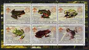 Benin 2002 Frogs & Toads perf sheetlet containing set of 6 values, each with Scouts & Guides Logos unmounted mint, stamps on scouts, stamps on guides, stamps on reptiles, stamps on frogs, stamps on toads