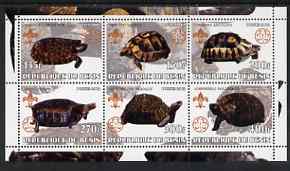 Benin 2002 Turtles perf sheetlet containing set of 6 values, each with Scouts & Guides Logos unmounted mint, stamps on scouts, stamps on guides, stamps on reptiles, stamps on turtles, stamps on tortoises