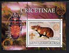 Benin 2002 Rats perf s/sheet containing single value with Scouts & Guides Logos plus Rotary Logo and Insect in outer margin, unmounted mint, stamps on scouts, stamps on guides, stamps on rats, stamps on rodents, stamps on animals, stamps on insects, stamps on rotary