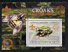 Benin 2002 Frogs & Toads perf s/sheet containing single value with Scouts & Guides Logos plus Rotary Logo and Bee in outer margin, unmounted mint, stamps on scouts, stamps on guides, stamps on reptiles, stamps on frogs, stamps on toads, stamps on bees, stamps on insects, stamps on rotary