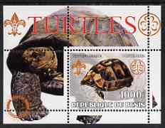Benin 2002 Turtles perf s/sheet containing single value with Scouts & Guides Logos plus Rotary Logo in outer margin, unmounted mint, stamps on scouts, stamps on guides, stamps on reptiles, stamps on turtles, stamps on tortoises.rotary