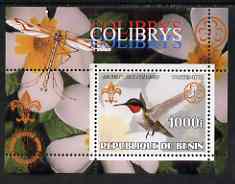 Benin 2002 Hummingbirds perf s/sheet containing single value with Scouts & Guides Logos plus Rotary Logo & Insect in outer margin, unmounted mint, stamps on scouts, stamps on guides, stamps on birds, stamps on humming-birds, stamps on hummingbirds, stamps on rotary, stamps on insects