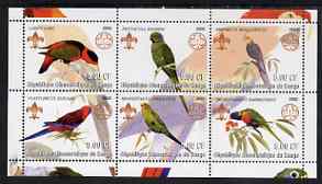 Congo 2002 Parrots perf sheetlet containing set of 6 values, each with Scouts & Guides Logos unmounted mint, stamps on scouts, stamps on guides, stamps on birds, stamps on parrots