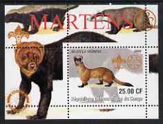 Congo 2002 Martens perf s/sheet containing single value with Scouts & Guides Logos plus Rotary Logo in outer margin, unmounted mint, stamps on scouts, stamps on guides, stamps on animals, stamps on martens, stamps on rotary, stamps on badgers