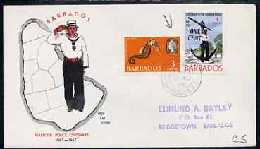 Barbados 1969 Harbour Police 1c on 4c on illustrated cover (with additional 3c) with first day cancel, stamps on police, stamps on anchors