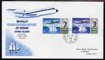 Cayman Islands 1966 Opening of Jet Services set of 2 on illustrated cover with first day cancel, stamps on aviation, stamps on bac, stamps on ships, stamps on schooners