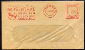 South Africa 1939 window envelope with 1/2d meter slogan cancel from Mosenthal Bros Ltd, Sabre, stamps on militaria, stamps on fencing