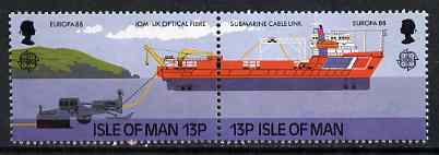 Isle of Man 1988 Laying Submarine Cable se-tenant pair (from Europa set) unmounted mint, SG 381a, stamps on cables, stamps on ships