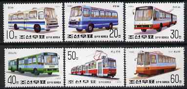 North Korea 1992 Transport complete perf set of 6 unmounted mint, SG N3123-28, stamps on transport, stamps on buses, stamps on railways, stamps on trams