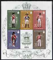 Antigua 1974 Military Uniforms (5th series) perf m/sheet unmounted mint, SG MS385, stamps on militaria, stamps on uniforms