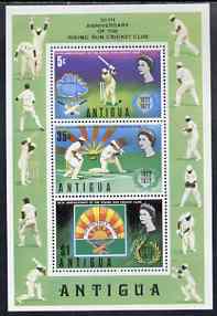 Antigua 1972 50th Anniversary of Rising Sun Cricket Club perf m/sheet unmounted mint, SG MS344, stamps on cricket, stamps on sport