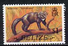 Belize 1974 Tayra (Bush Dog) $1 (from def set) unmounted mint SG 372, stamps on animals, stamps on dogs