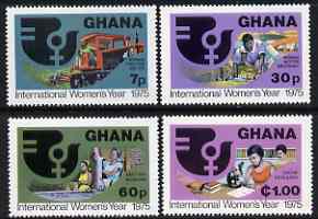 Ghana 1975 International Womens Year perf set of 4 unmounted mint, SG 744-47, stamps on women, stamps on tractors, stamps on cocoa, stamps on microscopes, stamps on , stamps on chemistry