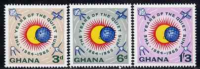 Ghana 1964 International Quiet Sun Year set of 3 in issued colours unmounted mint, SG 332-34, stamps on space, stamps on weather, stamps on science, stamps on environment