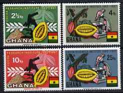 Ghana 1968 Cocoa research perf set of 4 unmounted mint, SG 501-504, stamps on cocoa, stamps on food, stamps on drink, stamps on microscopes, stamps on , stamps on chemistry