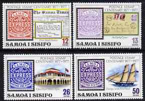 Samoa 1977 Stamp Centenary set of 4 unmounted mint, SG 488-91, stamps on stamp on stamp, stamps on post offices, stamps on ships, stamps on stamponstamp