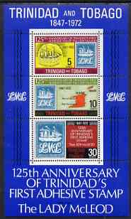 Trinidad & Tobago 1972 Stamp Centenary m/sheet with upright wmk unmounted mint, SG MS 416, stamps on stamp centenary, stamps on stamp on stamp, stamps on maps, stamps on ships, stamps on stamponstamp