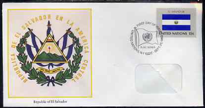 United Nations (NY) 1980 Flags of Member Nations #1 (El Salvador) on illustrated cover with special first day cancel, stamps on flags