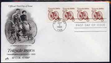 United States 1985-93 Transport - Tricycle 1880s 6c on illustrated cover with first day cancel, SG 2158, stamps on transport, stamps on bicycles