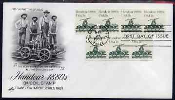 United States 1981-91 Transport - Handcar 1880s 3c on illustrated cover with first day cancel, SG 1868, stamps on transport, stamps on railways