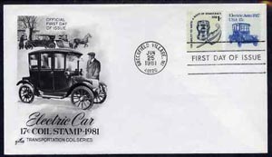 United States 1981-91 Transport - Electric Auto 17c on illustrated cover with first day cancel, SG 1877, stamps on transport, stamps on horses