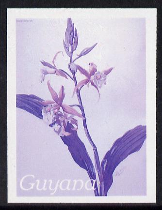 Guyana 1985-89 Orchids Series 2 plate 69 (Sanders' Reichenbachia) unmounted mint imperf progressive proof in blue & red only, stamps on flowers  orchids