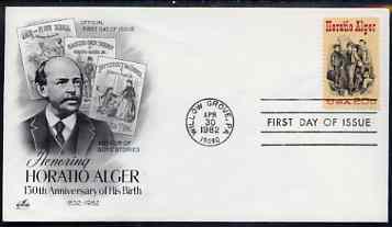 United States 1982 Birth Anniversary of Horatio Alger (novelist) on illustrated cover with first day cancel, SG 1987, stamps on personalities, stamps on literature, stamps on children