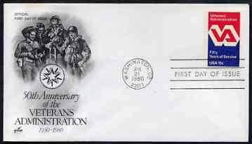 United States 1980 Veterans Administration 15c on illustrated cover with first day cancel, SG 1798, stamps on militaria