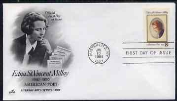 United States 1981 Literary Arts - Edna St Vincent Millay (poet) on illustrated cover with first day cancel, SG 1900, stamps on personalities, stamps on literature, stamps on women, stamps on portry
