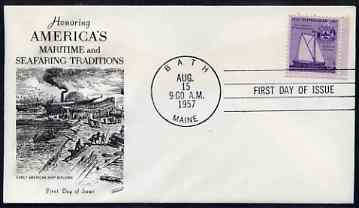 United States 1957 350th Anniversary of American Shipbuilding on illustrated cover with first day cancel, SG 1097, stamps on ships, stamps on americana