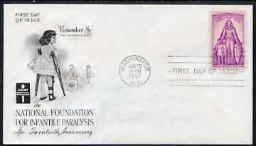 United States 1957 Infantile Paralysis Relief Campaign on illustrated cover with first day cancel, SG 1089, stamps on medical, stamps on children, stamps on disabled, stamps on diseases