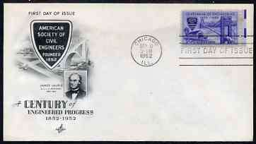 United States 1952 Centenary of American Society of Civil Engineers on illustrated cover with first day cancel, SG 1009, stamps on bridges, stamps on civil engineering
