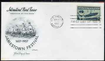 United States 1957 Jamestown Festival & Naval Review on illustrated cover with first day cancel, SG 1093, stamps on ships, stamps on flat tops