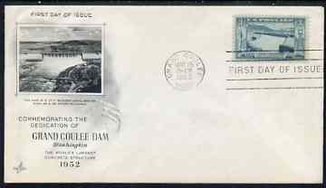 United States 1952 Grand Coulee Dam (Columbia Basin Reclamation) on illustrated cover with first day cancel, SG 1006, stamps on civil engineering, stamps on dams