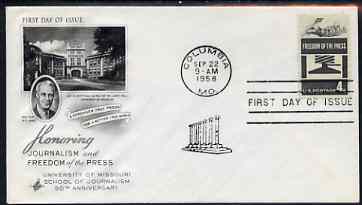 United States 1958 Freedom of the Press on illustrated cover with first day cancel, SG 1118, stamps on human rights, stamps on newspapers
