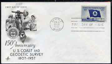 United States 1957 150th Anniversary of Coast & Geodetiv Survey on illustrated cover with first day cancel, SG 1090, stamps on maps, stamps on flags, stamps on ships