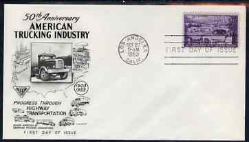 United States 1953 50th Anniversary of Trucking Industry on illustrated cover with first day cancel, SG 1022, stamps on trucks, stamps on transport