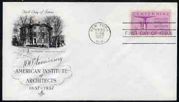United States 1957 Centenary of American Institute of Architects on illustrated cover with first day cancel, SG 1091, stamps on architecture, stamps on building