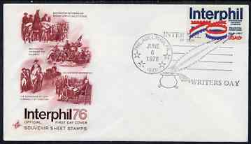 United States 1976 Interphil 76 Stamp Exhibition on illustrated cover with special Writers Day day cancel, SG 1612, stamps on stamp exhibitions, stamps on writing