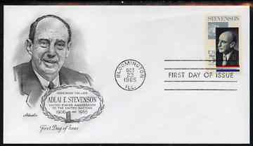 United States 1965 Adlai E Stevenson Commemoration (UN Ambassador) on illustrated cover with first day cancel, SG 1257, stamps on personalities, stamps on constitutions, stamps on united nations