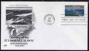 United States 1984 25th Anniversary of St Lawrence Seaway on illustrated cover with first day cancel, SG 2088, stamps on , stamps on  stamps on canals, stamps on  stamps on civil engineering