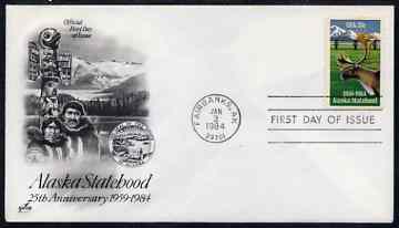 United States 1984 25th Anniversary of Alaska Statehood on illustrated cover with first day cancel, SG 2063, stamps on animals, stamps on reindeer, stamps on deer, stamps on  oil , stamps on energy