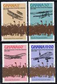 Ghana 1978 75th Anniversary of Powered Flight perf set of 4 unmounted mint, SG 840-43, stamps on aviation, stamps on wright, stamps on comet, stamps on de havillandh, stamps on concorde, stamps on handley page