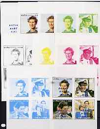 Eritrea 1982 Royal Baby opt on 1981 Royal Wedding imperf sheetlet containing set of 4, the  set of 9 progressive proofs comprising the 5 individual colours plus two 2-col..., stamps on charles, stamps on diana, stamps on royalty, stamps on william