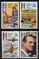Falkland Islands 1981 Duke of Edinburgh Award Scheme perf set of 4 unmounted mint, SG 405-08, stamps on , stamps on  stamps on canoeing, stamps on  stamps on camping, stamps on  stamps on spinning, stamps on  stamps on textiles, stamps on  stamps on crafts, stamps on  stamps on education, stamps on royalty, stamps on youth