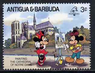 Antigua 1989 Painting the Notre Dame 3c (from Disney Philexfrance '89 set) unmounted mint, SG 1301, stamps on arts, stamps on cathedrals, stamps on heritage