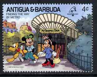 Antigua 1989 Leaving the Metro Underground Station 4c (from Disney Philexfrance 89 set) unmounted mint, SG 1302, stamps on railways, stamps on underground
